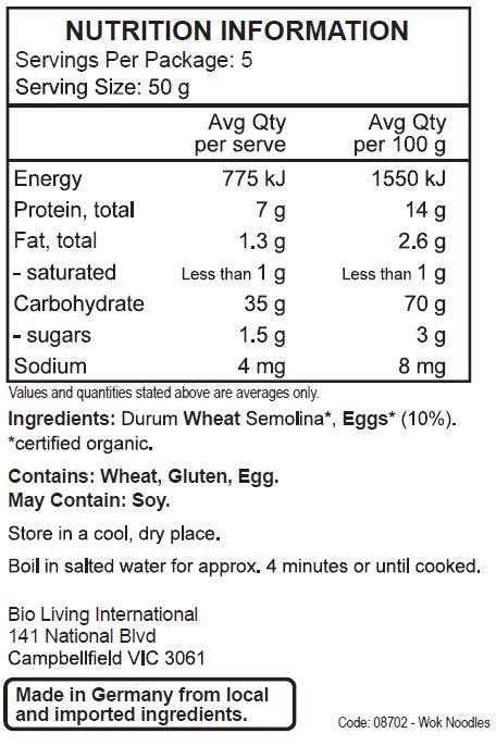 Durum wheat semalina*, barn eggs* (10%) (*certified organic)